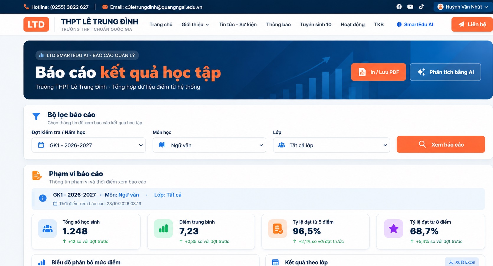 Báo cáo kết quả từ hệ thống